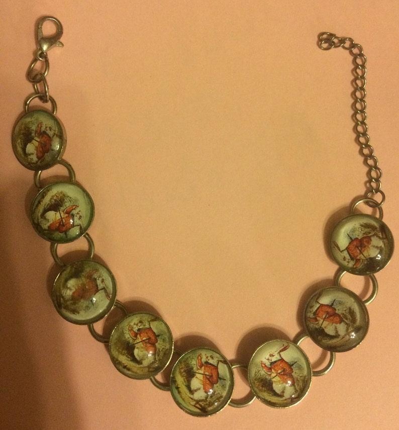 Retro White Rabbit Alice in Wonderland Small Round SilverPendant Necklace w lobster closure