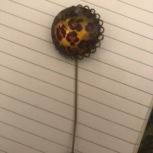 Vintage copper Mosaic or Leopard Cabochon Filigree Round Stick Pin Brooch Pin