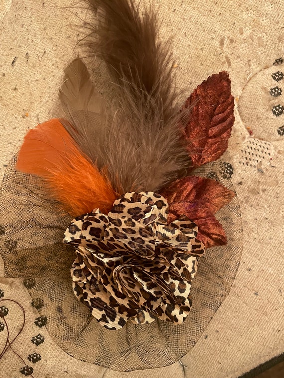 Vintage Brown Tulle Head Piece with Velvet Leaf Vintage Brown Tulle Head Piece with Velvet Leaf main image 2