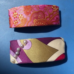 Retro PinkPaisley or Mulberry/Sage Italian Silk Charmeuse print Large Metal Barrette