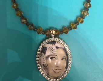 Tres 1920 Parigi Josephine Baker Ovale Cristallo Oro Ciondolo Topaz Ceco Cristalli Collana