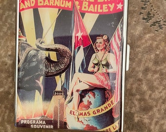 Retro Gran Circo Ringing Bros. Barnum & Bailey Portasigarette con 1 clip Porta carte di credito aziendali