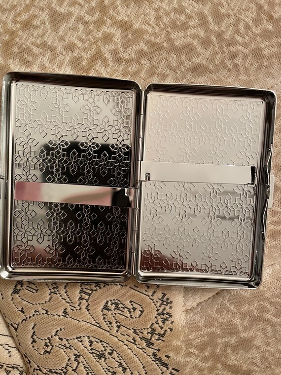 diamante cigarette case Goldsmiths & Silversmiths Company Retro Deco Etched Diamante Silver