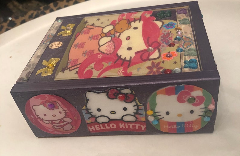 Retro Tarina Kitty Lilac Wood Jewelry Box Keepsake Box Trinket Box