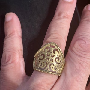 Vintage Gold Brass Royal Filigree Crown Ring -  adjustable band - size 9