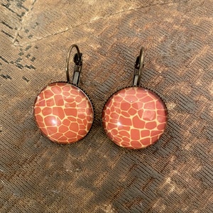 Retro Caramel Giraffe Cabochon French wire Dangling or Drop Earrings