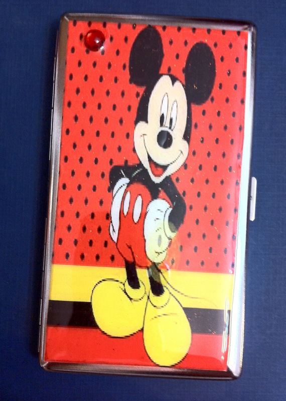 disney cigarette case Retro Mickey Mirror Compact Tissue Holder or 120s Cigarette 2-clip Wallet  Business Credit Card Case