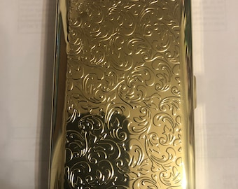Gold Art Deco Französische Brieftasche mit Blumenmuster Business Kreditkartenhalter 120er Jahre 2-Clip I.D. Hülle