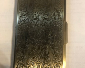 Art Deco Paris Scroll Brass Business Credit Card Holder I.D. Case