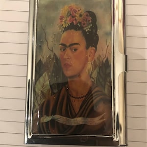 Retro Blau Frida Rosa Blumen Silber Business Kreditkartenetui I.D. Etui