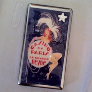 Porta pañuelos con espejo estilo Casino de París La Grande Revue de los años 20 o cartera para cigarrillos de los años 120 Estuche para tarjetas de crédito de negocios con dos clips
