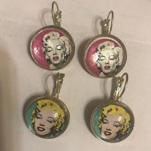 Marilyn Monroe Blonde Ambition Green or Hot Pink Small Round Silver Earrings w/ lever backs