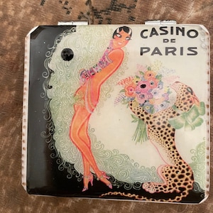 Retro Casino de Paris White Vinyl  flip-open Square Mirror Compact