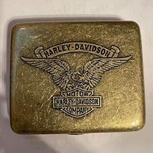 Carteira Harley Eagle de ouro antigo com 2 clipes, porta-cigarro, identidade, porta-cartão de crédito empresarial