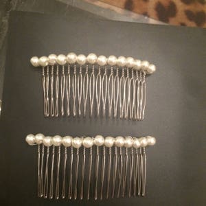 Two (2) Vintage Classic White, Ivory or blush Pink small Glass Pearl Silver Metal Hair Combs