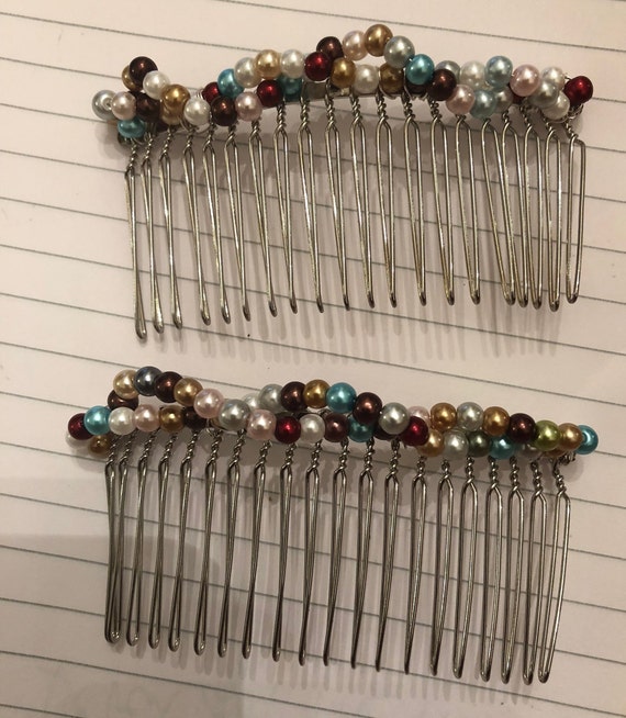 Two Vintage Deco Double-strand Multi-color Faux Pearl Silver  display picture 3