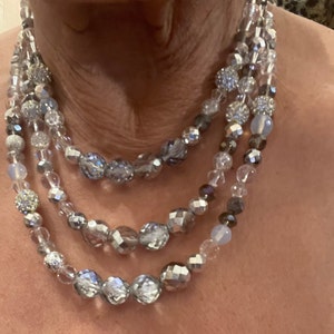 Retro Diamante Crystal Hematite 3-strand Statement Necklace