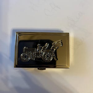 Retro Silver 1920s Victorian Motor Car Rectangle Small Mirror/2-compartment Pill Box