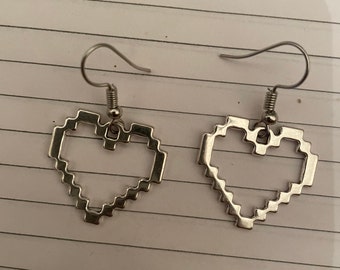 Retro Silver Diamond bevel open Heart French wire dangling Earrings