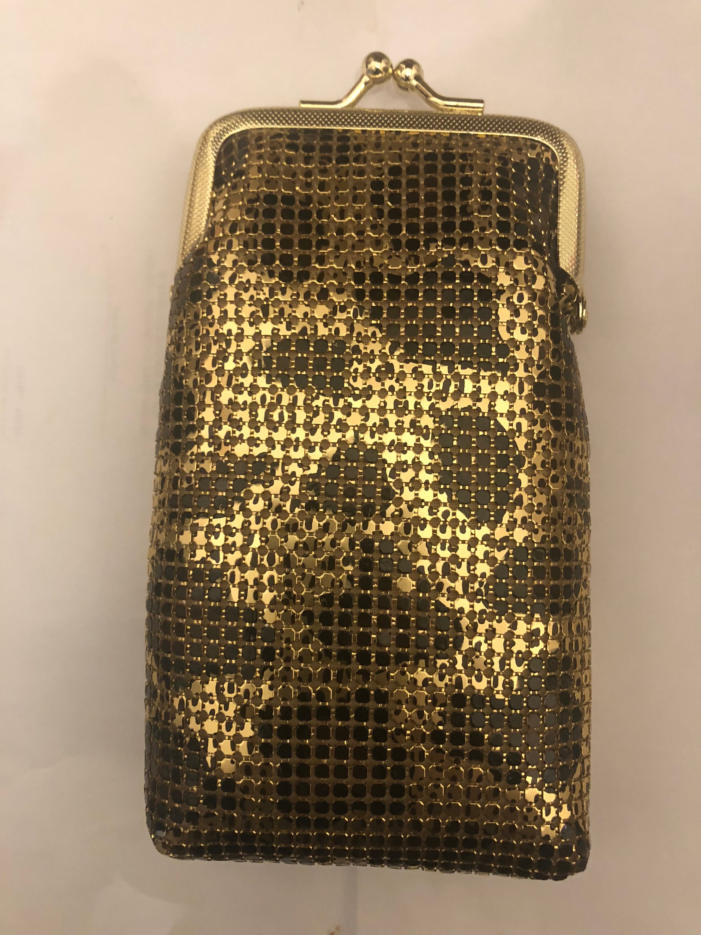 Vintage Gold Leopard Lumured Sequin Mesh Kiss-lock Coin