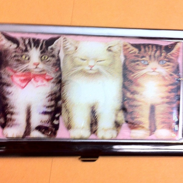 Tabby, Calico, Persian CATS KITTENS Business Card Holder Credit Card Case