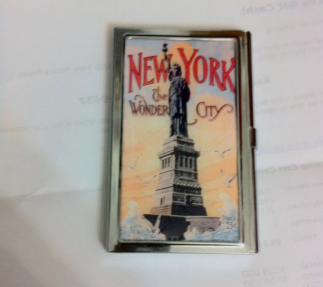 Retro New York the Wonder City Statue of Liberty Business Card Holder ...
