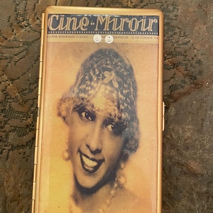 Papillon in Paris Josephine Baker Gold Mirror Compact Tissue Zakelijke creditcardhouder Portemonneehoesje voor 120s sigaret met 1 clip