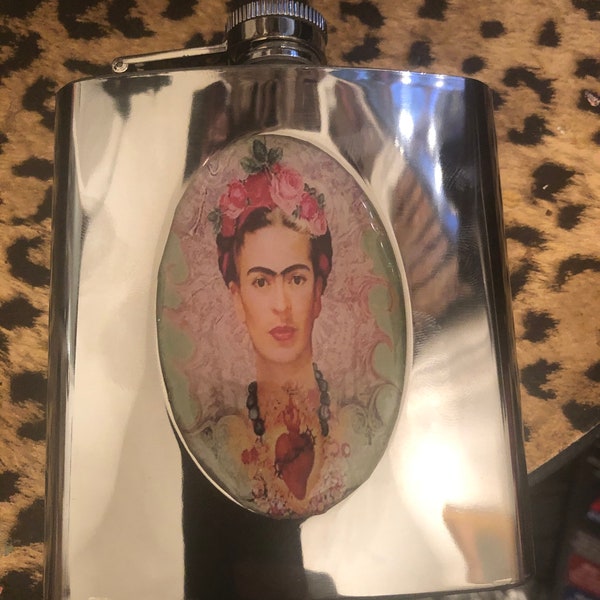 Retro Frida Pink Bloom Silver Flask - 6 oz