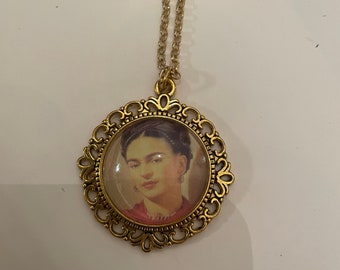 Retro Frida Yellow Bloom Vintage Gold Filigree Pendant Necklace
