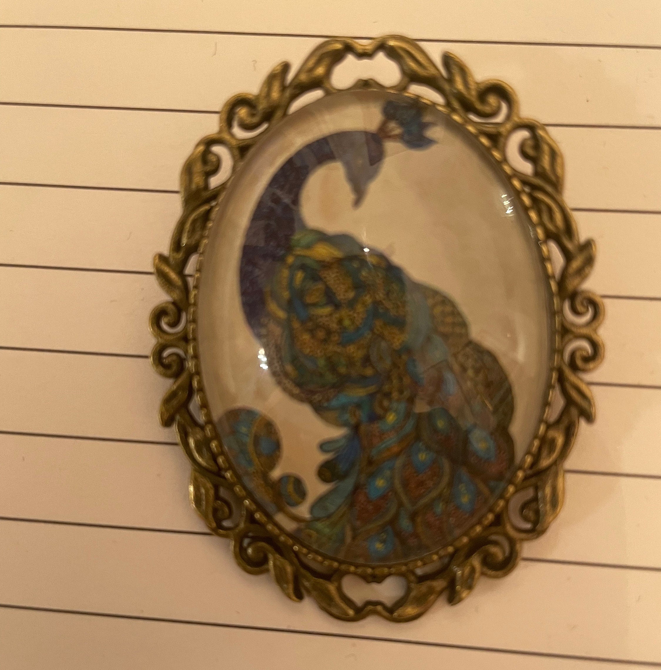 Broche Ancienne Art Nouveau En Bronze - Motif Paon - Bijou Vintage En Bon état