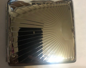 Silver Vintage style Art Deco Sunbeam 2-clip square Cigarette Case Business Credit Card Holder