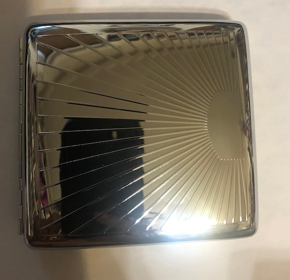 Silver Vintage Style Art Deco Sunbeam 2-clip Square Cigarette Case Business  Credit Card Holder