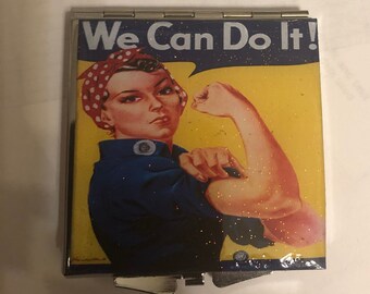 Rosie the Riveter Square Silver Mirror Compact