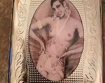 Retro Josephine Baker La Pearl Paris scroll 2-clip 100s King Cigarette Wallet Case Business Credit Card Holder