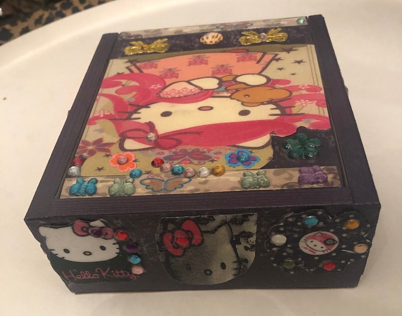 Retro Tarina Kitty Lilac Wood Jewelry Box Keepsake Box Trinket Box
