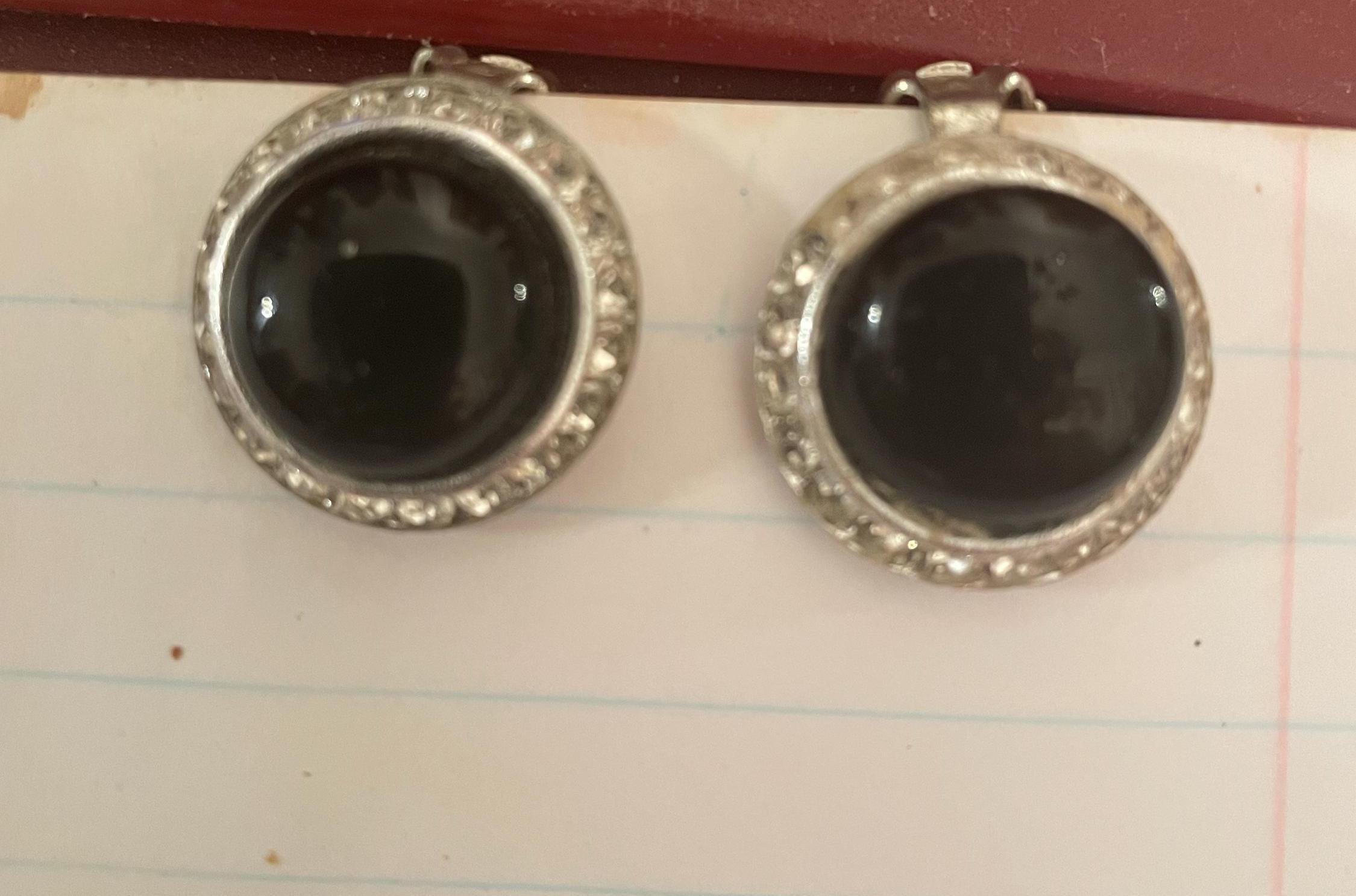 Vintage Black onyx bejeweled crystal cabochon clip-on Earrings