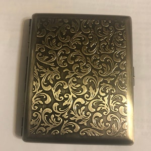 Vintage Gold Victorian Fleur 1-clip Wallet 100s Cigarette I.D. Business Credit Card Case