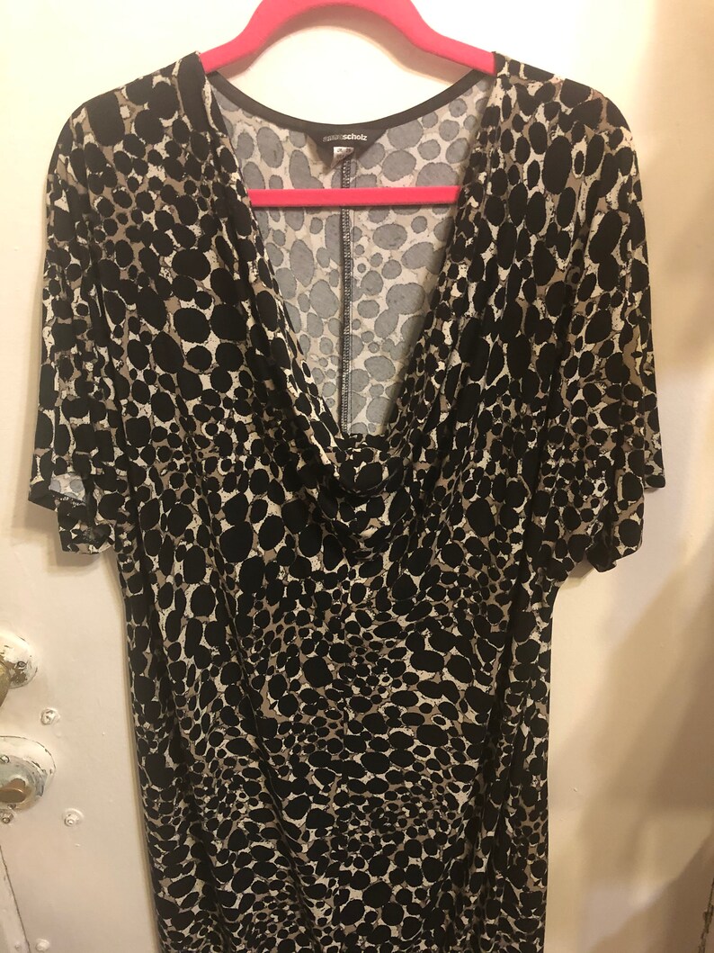 Vintage ANNA SCHOLZ BlackGray Animal Print Jersey Dress American Plus Size 22W UK 26