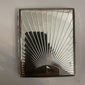 Retro Silver Art Deco Sunbeam 2-clip 100s Cigarette Wallet I.D. Case Business Credit Card Holder