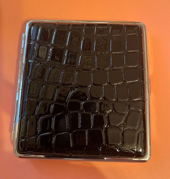 crocodile leather cigarette case Retro Black or Brown Croc Leather 2-clip Cigarette Wallet Case Business  Credit Card Holder