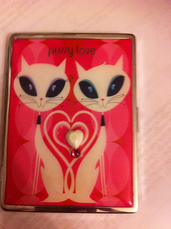 Hot Pink Pussy Love Siamese Cats 1-clip Wallet ID Cigarette Case
