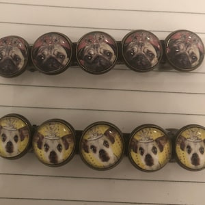 Two (2) Chihuahua or Pug in Tiara 5-row vintage Brass Barrette