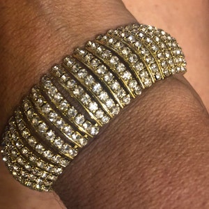 Vintage Art Deco Crystal Gold finish Beveled Bracelet w/ extender links lobster closure
