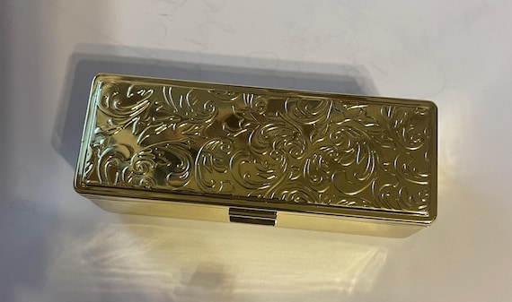 Retro Gold or Silver Victorian Fleur Lipstick Case w/ Mirror