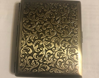 Vintage Gold Victorian Fleur 2-clip Wallet 100s Cigarette Case I.D. Business Credit Card Holder