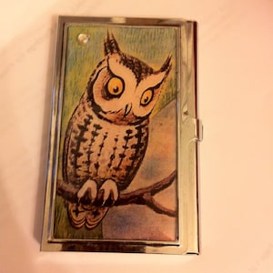 Porta-cartões de visita retro coruja porta-cartões de crédito