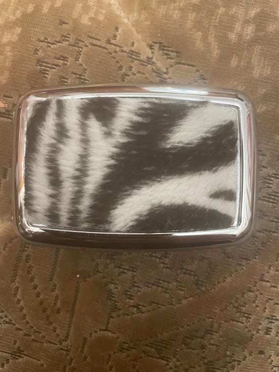 Retro Leopard or Zebra Faux Fur or Brown Marbled Rectangle Silver Pill box