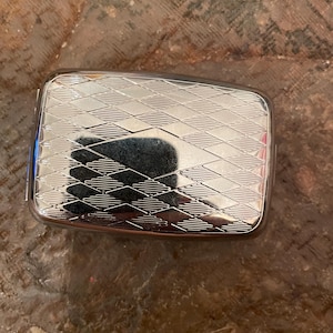 Boîte à pilules rectangulaire en argent avec diamants Arlequin vintage