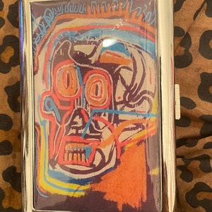 Retro Graffiti Brown East Villager 2-clip Cigarette Wallet Case Business Credit Card I.D. Holder