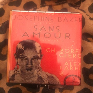 Josephine Baker Sans Amour Square Compact Mirror w/ Crystal Navette Flower image 3